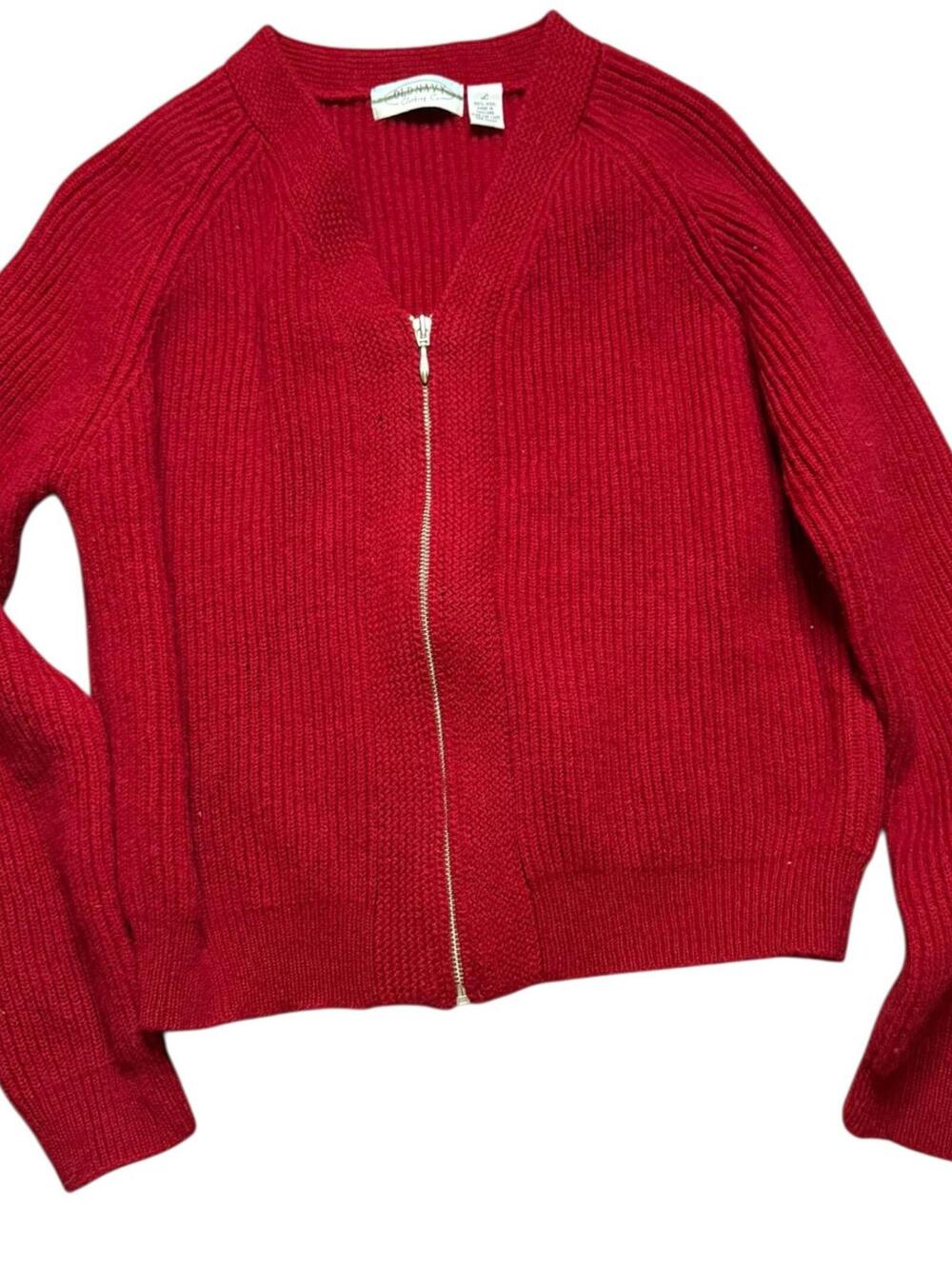 Old Navy Red 100% Wool Zip Cardigan Sweater Large